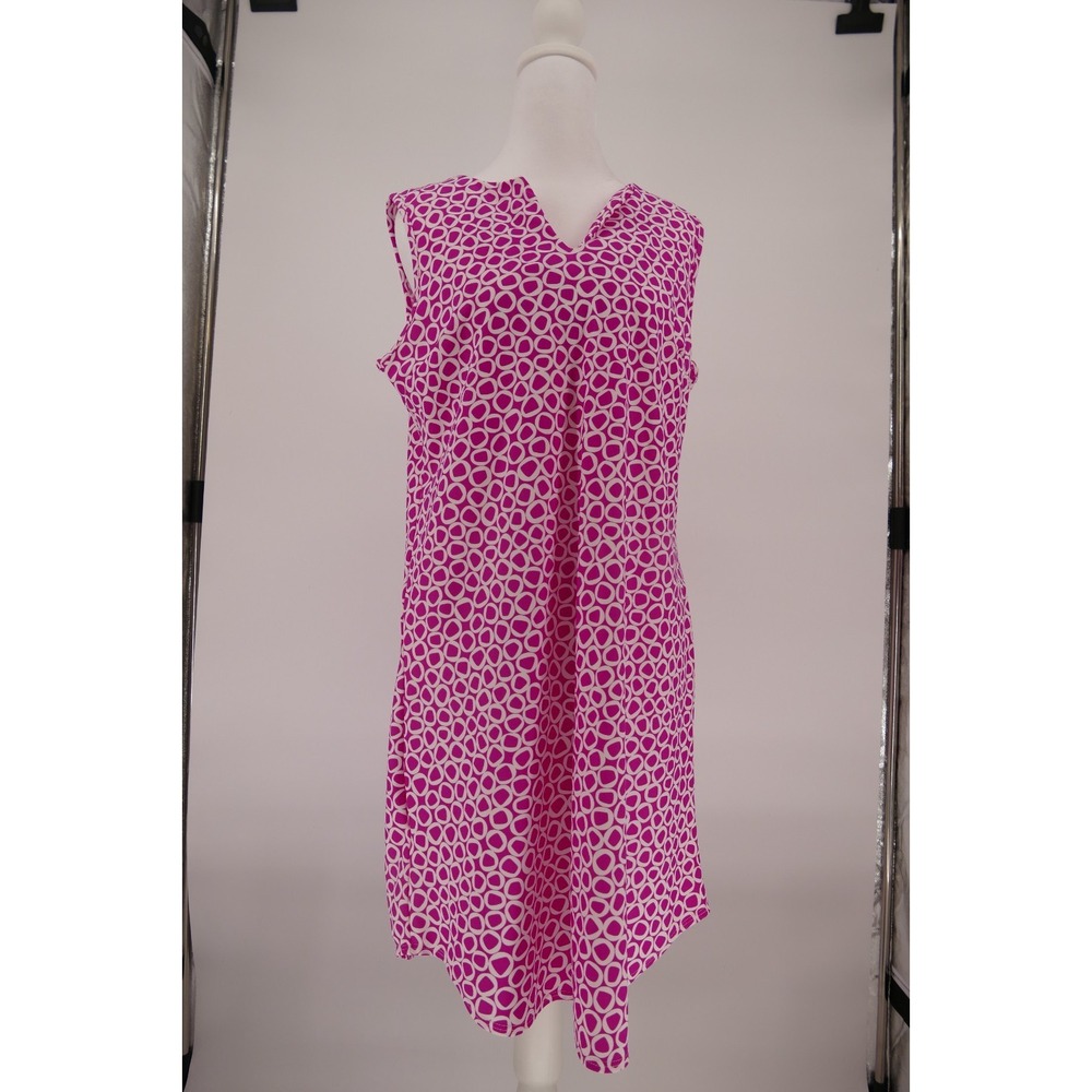 Jude Connally Lisa Geometric‎ Shift Dress Sz Medium Pink White Sleeveless - Picture 2 of 16